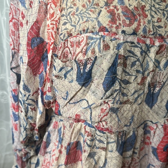 Isabel Marant Floral Bird Sheer Silk Babydoll Blouse size 36 -Small NEW Red Blue - Picture 12 of 16